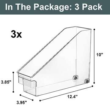 LALASTAR 3-Pack Clear Storage Bins, Tall Slim Kitchen Organizers and Storage with Wheel, Acrylic Organization Bins for Pantry, Cabinet, Fridge, Under the Sink, Laundry Room, for Cleaning Supplies