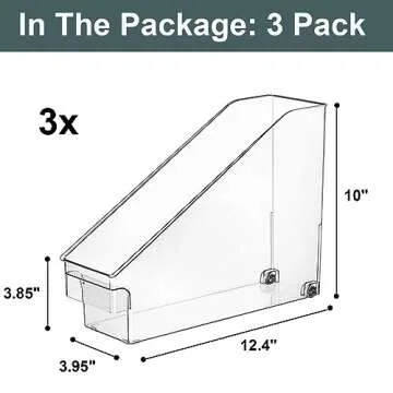 LALASTAR 3-Pack Clear Storage Bins, Tall Slim Kitchen Organizers and Storage with Wheel, Acrylic Organization Bins for Pantry, Cabinet, Fridge, Under the Sink, Laundry Room, for Cleaning Supplies