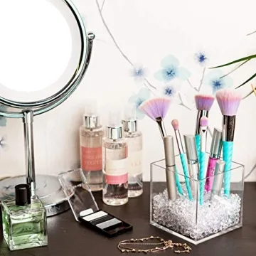 Elegant Makeup Brush Holder Organizer with Clear Acrylic Diamonds