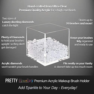 Elegant Makeup Brush Holder Organizer with Clear Acrylic Diamonds