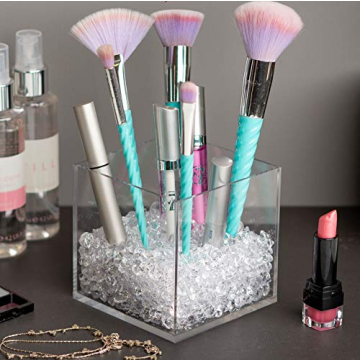 Elegant Makeup Brush Holder Organizer with Clear Acrylic Diamonds