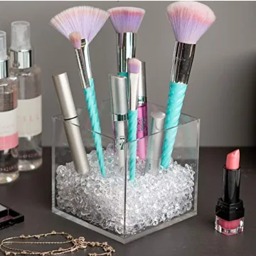 Elegant Makeup Brush Holder Organizer with Clear Acrylic Diamonds