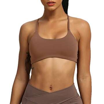 Aoxjox Women's Workout Sports Bras Fitness Backless Padded Ivy Low Impact Bra Yoga Crop Tank Top (Da...