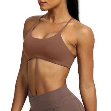Aoxjox Women's Workout Sports Bras Fitness Backless Padded Ivy Low Impact Bra Yoga Crop Tank Top (Dandelion Brown, Small)
