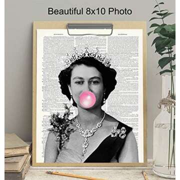 Queen Elizabeth Blowing Bubbles- Funny Wall Art Print on Dictionary Photo - Gift for English British Monarch Fans - Home Decor for Royal Enthusiasts - 8X10 Vintage Picture