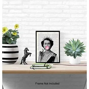 Queen Elizabeth Blowing Bubbles- Funny Wall Art Print on Dictionary Photo - Gift for English British Monarch Fans - Home Decor for Royal Enthusiasts - 8X10 Vintage Picture