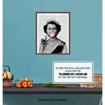 Queen Elizabeth Blowing Bubbles- Funny Wall Art Print on Dictionary Photo - Gift for English British Monarch Fans - Home Decor for Royal Enthusiasts - 8X10 Vintage Picture