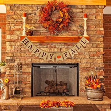 Whaline Happy Fall Pumpkin Burlap Banner Harvest Home Decor Bunting Flag Garland Party Thanksgiving Day Decoration