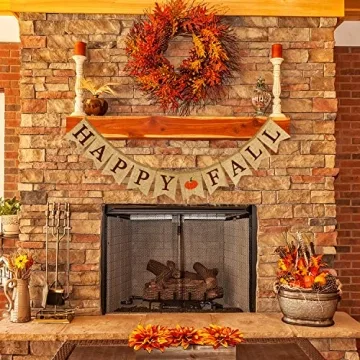 Whaline Happy Fall Pumpkin Burlap Banner Harvest Home Decor Bunting Flag Garland Party Thanksgiving Day Decoration