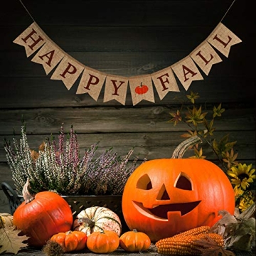 Whaline Happy Fall Pumpkin Burlap Banner Harvest Home Decor Bunting Flag Garland Party Thanksgiving Day Decoration