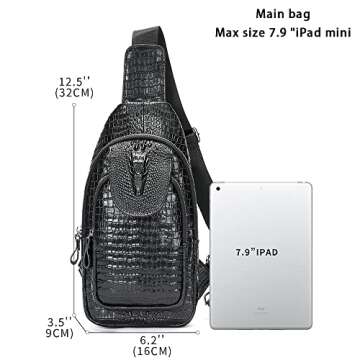 LUKZIJAES Genuine Leather Sling Bag for Men Crocodile Embossed Vintage Crossbody Shoulder Chest Pack...