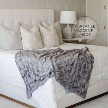 GRACED SOFT LUXURIES Large Throw Blanket Super Soft Comfy Warm Elegant Cozy Faux Fur for Home, Sofas, Couches, Beds, Chairs (Large 50" x 60", Marbled Gray)