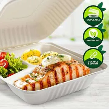PAMI Compostable Clamshell Containers 50-Pack for Takeout