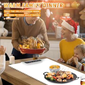 Warming Mat for Food - Full Surface Heating Food Warmer Mat with 3 Temperature Settings, Rollable & Portable, Auto Shut-Off - Electric Warming Tray for Gatherings,Parties,Everyday Use