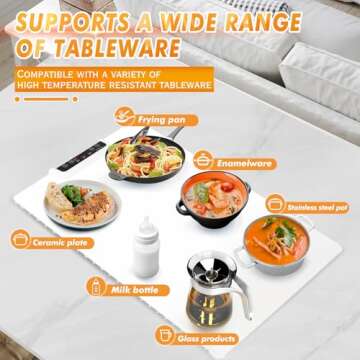 Warming Mat for Food - Full Surface Heating Food Warmer Mat with 3 Temperature Settings, Rollable & Portable, Auto Shut-Off - Electric Warming Tray for Gatherings,Parties,Everyday Use