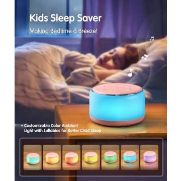 FamiSym Portable Sound Machine for Babies Kids Sleeping – Rechargeable, 7 Colors Night Light, 34 Soothing Sounds, Baby Sleep Soother, Lullaby White Noise Machine, Shush, Baby Shower, Registry Gift