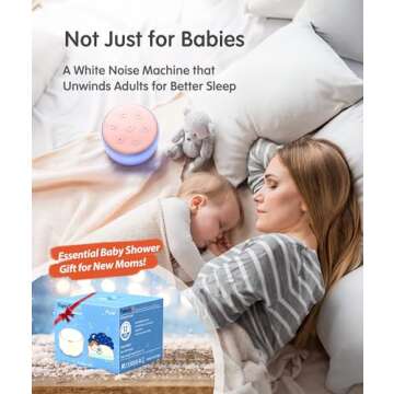 FamiSym Portable Sound Machine for Babies Kids Sleeping – Rechargeable, 7 Colors Night Light, 34 Soothing Sounds, Baby Sleep Soother, Lullaby White Noise Machine, Shush, Baby Shower, Registry Gift