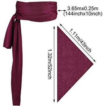 URATOT 4 Pieces Wine Red Pirate Costume Medieval Renaissance Pirate Bandana and Large Sash Costume W...