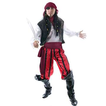 URATOT 4 Pieces Wine Red Pirate Costume Medieval Renaissance Pirate Bandana and Large Sash Costume Waist Sash Belt Accessory