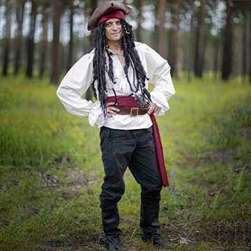 URATOT 4 Pieces Wine Red Pirate Costume Medieval Renaissance Pirate Bandana and Large Sash Costume Waist Sash Belt Accessory