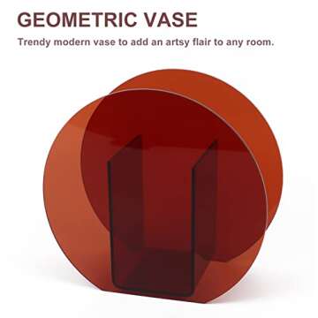DaizySight Amber Acrylic Vase for Modern Funky Decor, Unique Plastic Round Decorative Flowers Vase for Bedroom, Living Room Table - Brown, Round Shape
