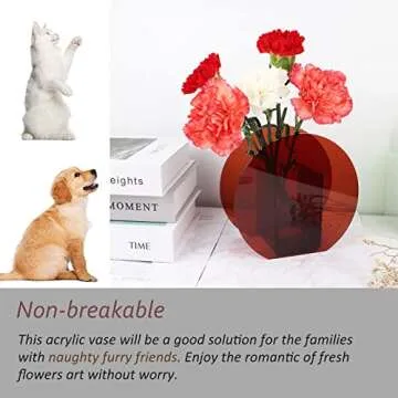 DaizySight Amber Acrylic Vase for Modern Funky Decor, Unique Plastic Round Decorative Flowers Vase for Bedroom, Living Room Table - Brown, Round Shape