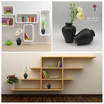 2 Piece Black Vase Set, Mini Flower Bouquet Holder, Matte Pottery Jars, Unique Mini Decorative Ceramic Vases, Cute Ornament Bottles Accessories in Home and Office (Black Set A)