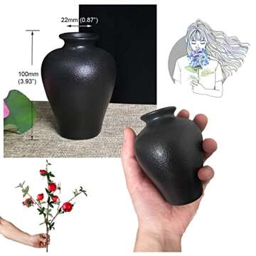 2 Piece Black Vase Set, Mini Flower Bouquet Holder, Matte Pottery Jars, Unique Mini Decorative Ceramic Vases, Cute Ornament Bottles Accessories in Home and Office (Black Set A)
