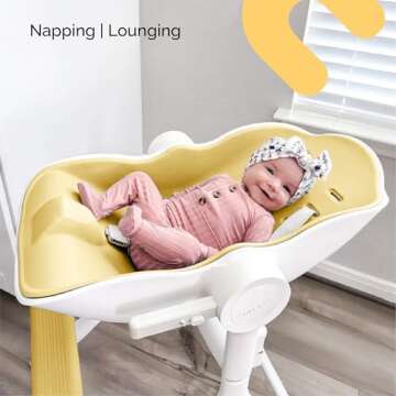 Oribel Cocoon Z High Chair & Lounger | Lemonade Yellow | Newborn to Childhood | Easy Move Gliders | Convertible for Napping & Feeding | No Tools Adjust | Easy to Clean