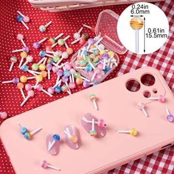 PAGOW 100pcs Lollipop Candy Nail Art Charm Cute 3D Acrylic Decoration DIY Mini Designs Sugar Kawaii ...