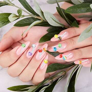 PAGOW 100pcs Lollipop Candy Nail Art Charm Cute 3D Acrylic Decoration DIY Mini Designs Sugar Kawaii Colorful Accessories Sweet Love Craft Manicure Supplies Valentines Christmas Birthday Thanksgiving