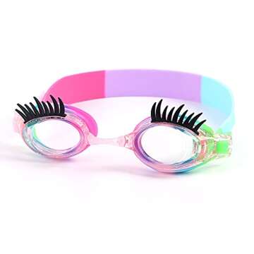 TOPIROY Girls Swimming Goggles for Kids, Bling Swim Goggles for Girls, No Leaking Anti Fog Kids Goggles for Girls (Clear Lens W/Eyelashes)