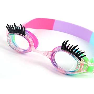 TOPIROY Girls Swimming Goggles for Kids, Bling Swim Goggles for Girls, No Leaking Anti Fog Kids Goggles for Girls (Clear Lens W/Eyelashes)