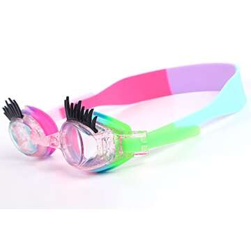 TOPIROY Girls Swimming Goggles for Kids, Bling Swim Goggles for Girls, No Leaking Anti Fog Kids Goggles for Girls (Clear Lens W/Eyelashes)