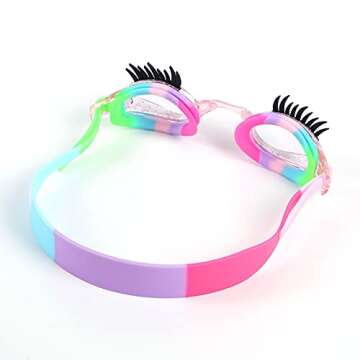 TOPIROY Girls Swimming Goggles for Kids, Bling Swim Goggles for Girls, No Leaking Anti Fog Kids Goggles for Girls (Clear Lens W/Eyelashes)
