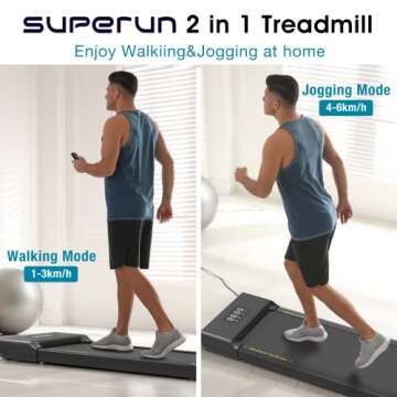 SupeRun Walking Pad, Under Desk Treadmill, 3 in 1 Portable Treadmill with Remote Control LED Display, 2.5 HP Quiet Walking Jogging Machine for Office Home Use, 300 Lbs Capacity