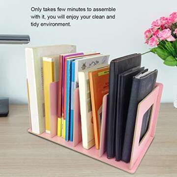 Antilog Desktop Bookshelf Wooden DIY Desktop Bookshelf Rack Books DVD Storage Magazine Holder for Students Kids Adult()