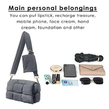 NAARIIAN puffer woven shoulder bag padded cassette handbag with coins organizer nylon light weight women crossbody purse(Grey)