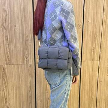 NAARIIAN puffer woven shoulder bag padded cassette handbag with coins organizer nylon light weight women crossbody purse(Grey)