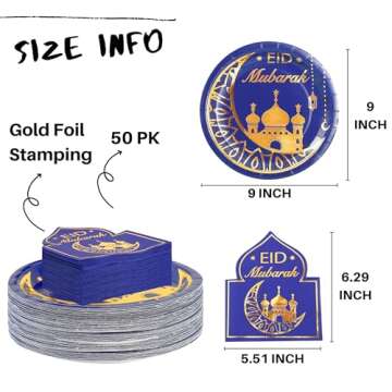 Winoo Design Eid Mubarak Plates and Napkins Set - 50 PK - Bluk Ramadan Eid Mubarak for Eid Mubarak D...