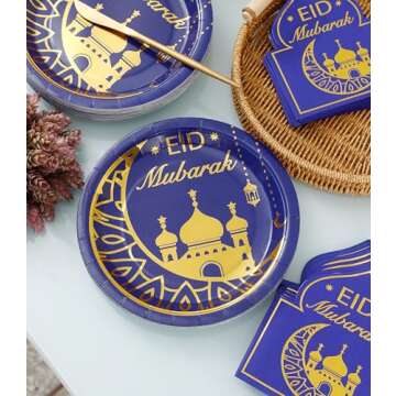 Winoo Eid Mubarak Plates & Napkins Set - 50 Guests
