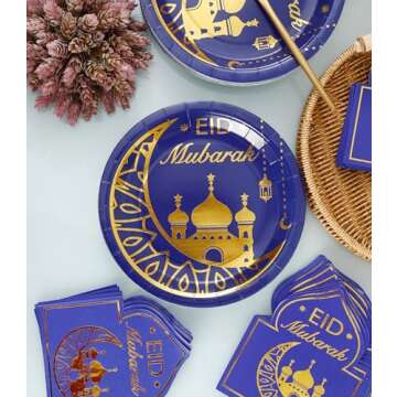 Winoo Eid Mubarak Plates & Napkins Set - 50 Guests