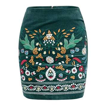 BerryGo Women's High Waist Embroidered Mini Skirt Boho Floral Pencil Skirt