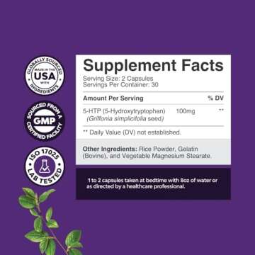 5 HTP Supplement - Natural Sleep and Mood Enhancer 100mg