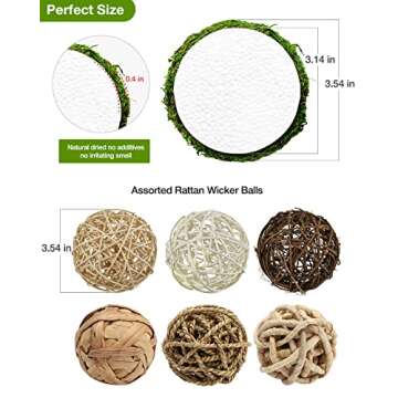 Natural Green Moss Decorative Balls for Home and Garden Decor, 9 Piece Set