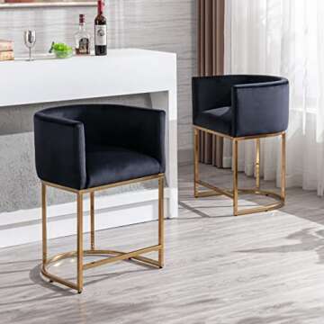 RIVOVA Contemporary Black Velvet Bar Stools Set of 3, 24" Upholstered Fabric Counter Height Barstool...