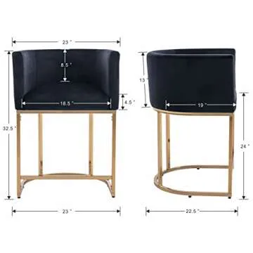 RIVOVA Contemporary Black Velvet Bar Stools Set of 3, 24" Upholstered Fabric Counter Height Barstools Kitchen Counter Island Stools with Screwed Together Golden Metal Base