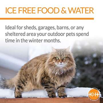 K&H Pet Products Outdoor Heated Cat Food & Water Bowls for Outside Pets, Thermo-Kitty Café Feral Cat Feeding Station, No Frozen Water or Food, Washable Bowls, Safety Listed - 12oz/24oz Stainless