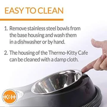 K&H Pet Products Outdoor Heated Cat Food & Water Bowls for Outside Pets, Thermo-Kitty Café Feral Cat Feeding Station, No Frozen Water or Food, Washable Bowls, Safety Listed - 12oz/24oz Stainless