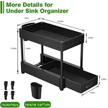 Under Sink Organizers and Storage 2 Pack, ZOMILB Bathroom Organizer 2-Tier Sliding Kitchen Cabinet O...